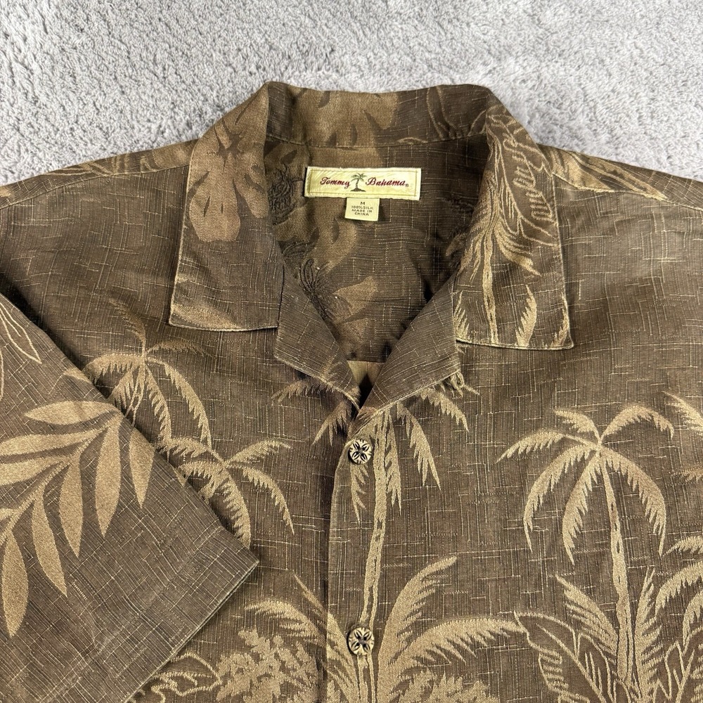 Tommy Bahama Mens Medium Brown 100% Silk Tropical Palm Leaf Camp Hawaiian Shirt - Picture 4 of 7